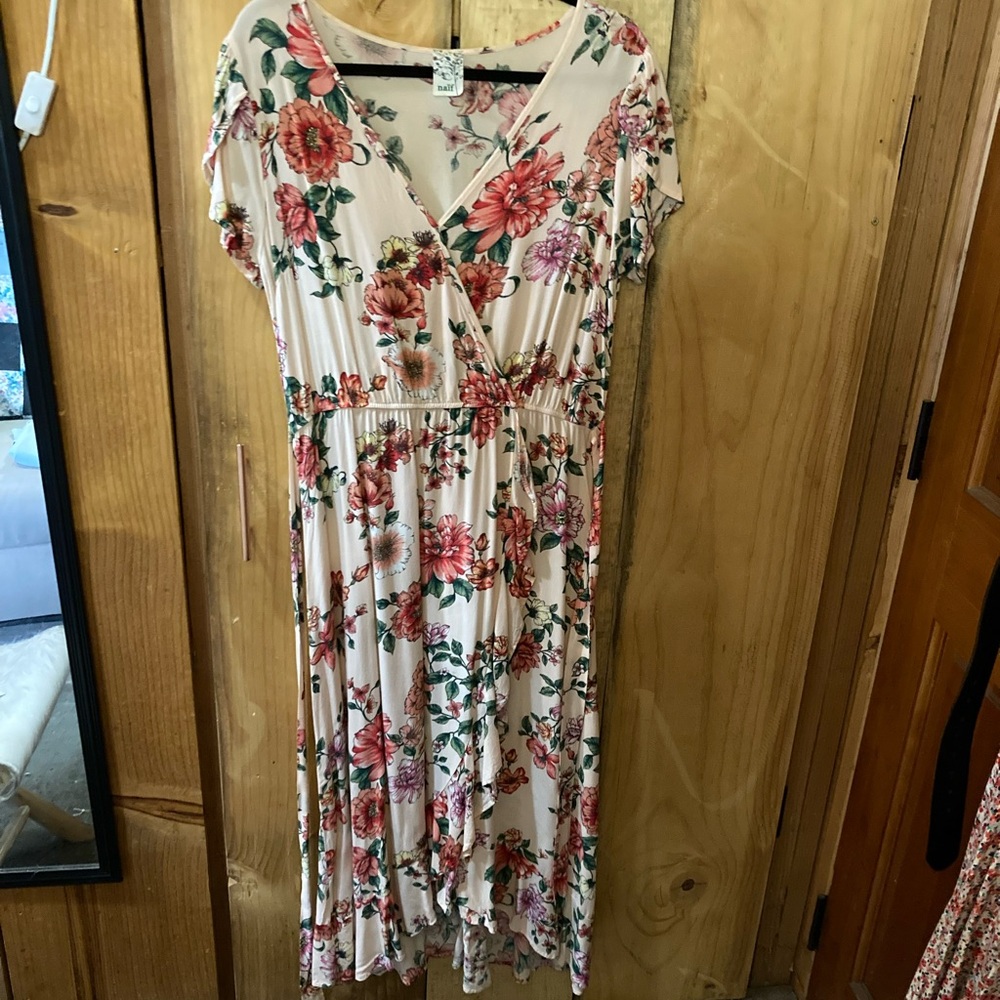 NAIF Floral Midi Dress in Pink and Cream